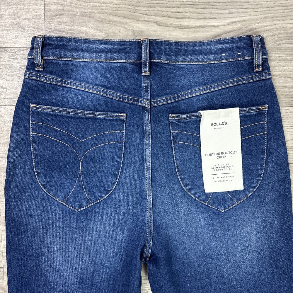 ROLLAS Dusters Bootcut Crop Denim Jeans High Rise Dark Wash sz 32 - Picture 7 of 8